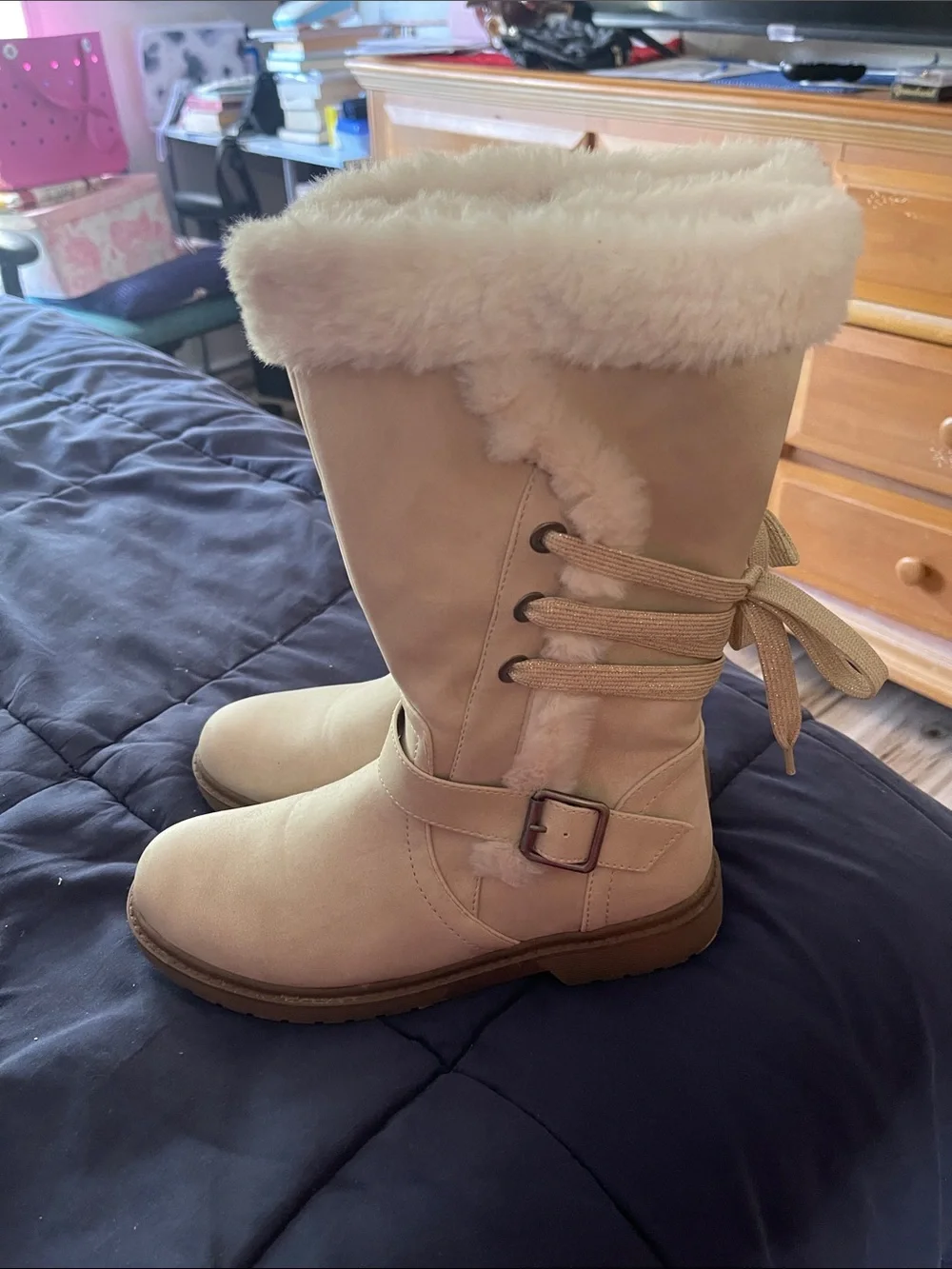 Paris Blues Cream Faux-Fur Lined Girls' Winter Boots